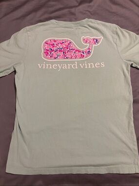 Girls Vineyard Vines Mint Green Pocket Tee with Pink Whale Logo